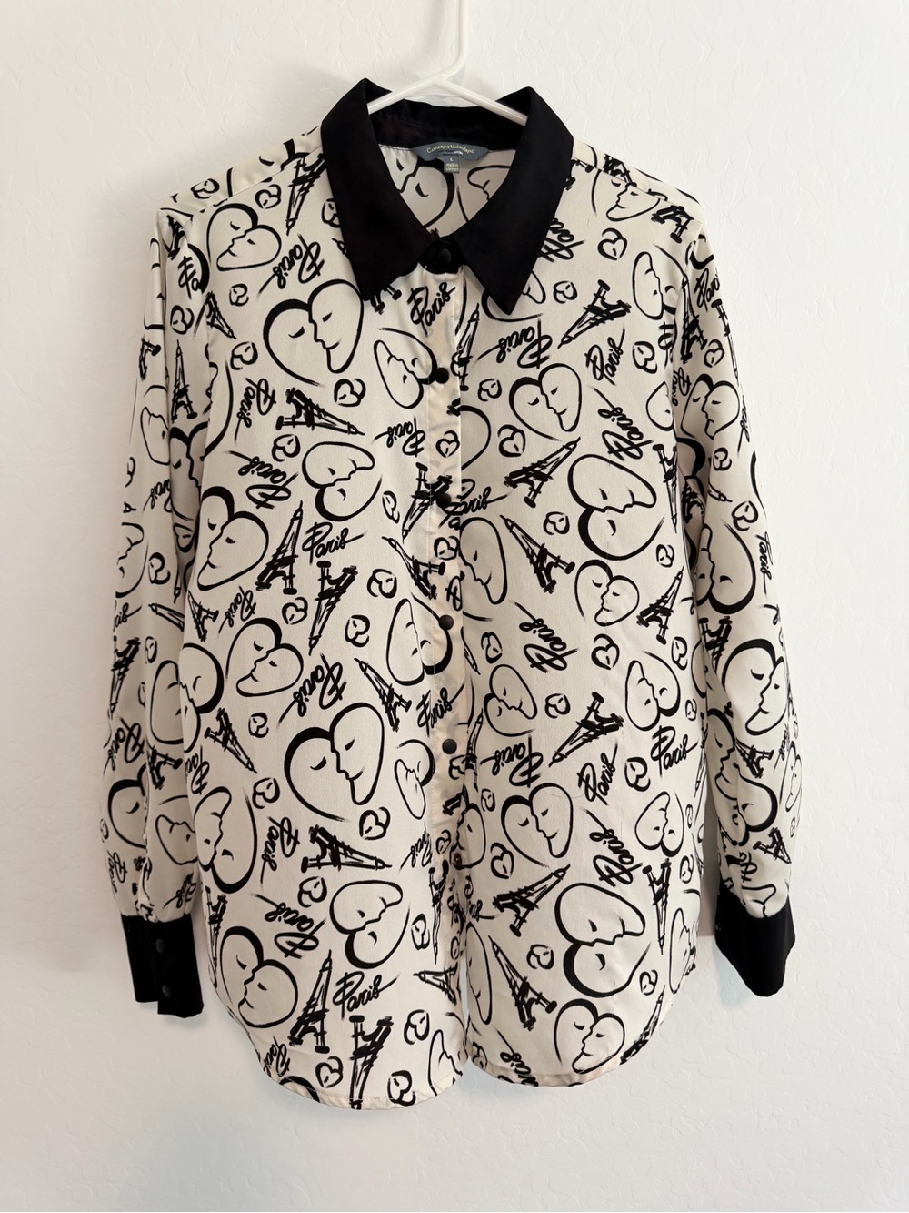 Catherine Malandrino Black & Cream Script Print Blouse